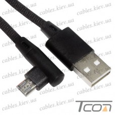 Шнур компьютерный штекер USB А - штекер micro USB угловой, в сетке, 1м, чёрный, Tcom