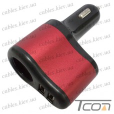 Автомобильная зарядка гнездо прикуривателя + 2-а гнезда USB 3.1А, цветная, Tcom