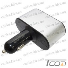 Автомобильная зарядка 2-а гнезда прикуривателя+ 2-а гнезда USB 2.1А, серебристая, Tcom