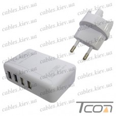 Сетевая зарядка на 4 гнезда USВ, (AC 220V/ DC 5V 6A), белая, Tcom