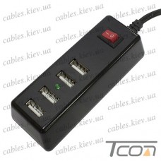 Сетевая зарядка на 4 гнезда USВ, (AC 220V/ DC 5V 4.2A), c кабелем 1.5м, чёрная, Tcom