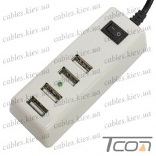 Сетевая зарядка на 4 гнезда USВ, (AC 220V/ DC 5V 4.2A), c кабелем 1.5м, белая, Tcom
