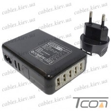 Сетевая зарядка на 5 гнезд USВ, (AC 220V/ DC 5V 4.1A), чёрная, Tcom