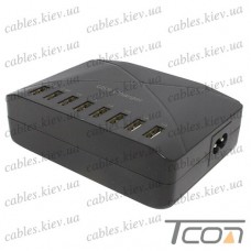 Сетевая зарядка на 8 гнезд USВ, (AC 220V/ DC 5V 2x2.4A+6x1A), c кабелем 1.5м, Tcom